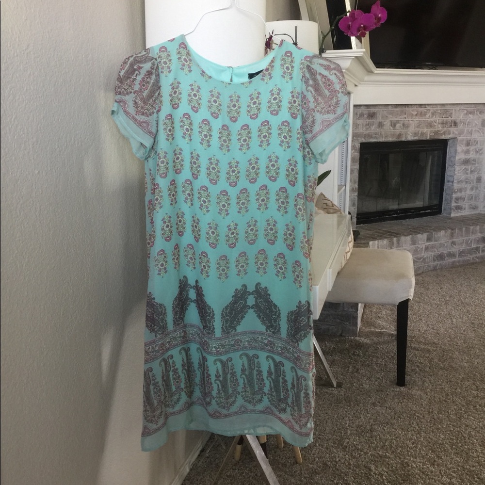 Teal and purple paisley chiffon dress size small